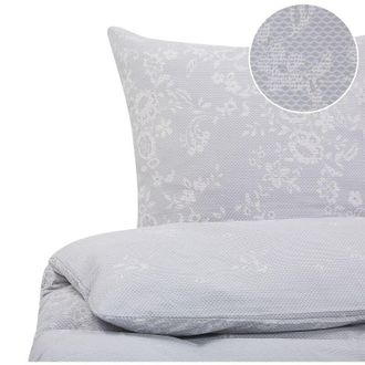 Beliani Conjunto De Fundas De Algod&oacute;n Gris Blanco Funda De Almohada Patr&oacute;n Floral 200 X 220 Cm Tradicional Elegante Dormitorio Morningside