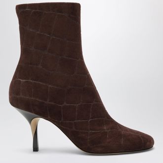 Jacquemus Brown ankle boots in crocodile-effect suede