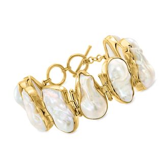 Ross-Simons 12x21-26mm Cultured Baroque Pearl Bracelet in 18kt Gold Over Sterling