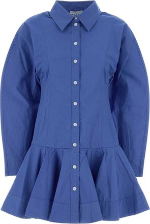 Ganni Blue Shirt Collar Mini Dress