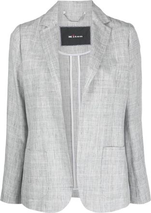 Kiton plaid-pattern open-front linen blazer - women - Linen/Flax/Silk - 44 - Grey