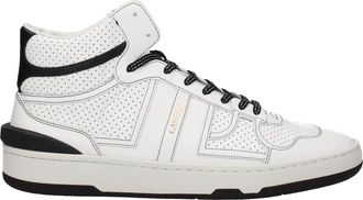 Lanvin Mens Clay Hightop Perforated Sneaker - White Leather - Size EU 40