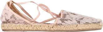 Valentino Pre-owned Womens Garavani Floral Lace Self-Tie Espadrille Flats in Pink - Rose - Size EU 37