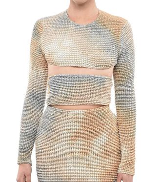 Off-white Beige Textured Crew Neck Top