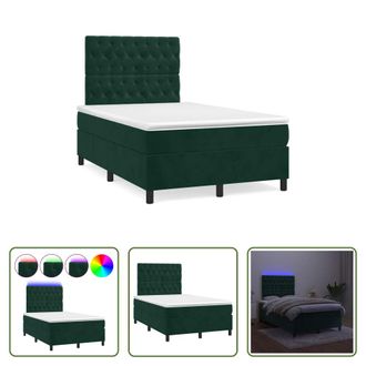 vidaXL Vidaxl Cama Box Spring Colch&oacute;n Y Led Terciopelo Verde Oscuro 120x190cm