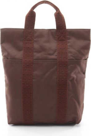 Herm&egrave;s Her Line Brown Nylon Canvas Handbag Tote Bag (Pre-Owned)