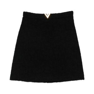 Valentino Short Skirts, female, Black, M, VLogo Signature Wool Skirt