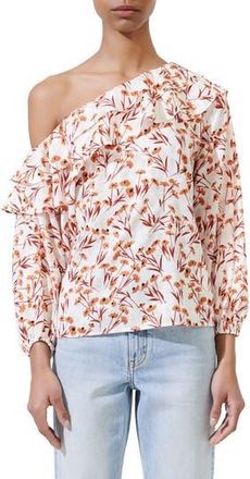 Maje Laurane Floral Cotton Blend One-Shoulder Blouse in Rust at Nordstrom Rack, Size 3 (Fits Like 8 Us)