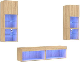 vidaXL Vidaxl - Muebles Tv Pared Con Led 6 Pzas Madera Ingenier&iacute;a Roble Sonoma