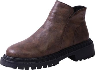 Generic Womens Classic Lug Sole Chunky Platform Ankle Boots with Side Zipper Comfort Round Toe Casual Winter Dress Shoes (Brown,5.5)