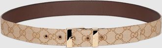 Gucci Belt With Squared Buckle, Beige, GG Canvas