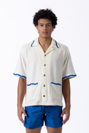Prince & Bond Luka Wave Embroidered Terry Shirt in Off White/blue at Nordstrom, Size X-Large