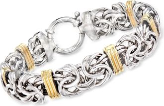 Ross-Simons Sterling Silver and 14kt Yellow Gold Byzantine Station Bracelet