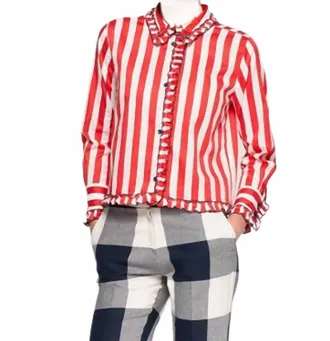 Vilagallo Ruffles Striped Shirt In Raya Roja