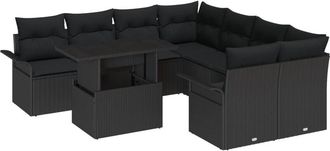 vidaXL Garden Sofa Set with Cushion 9 pcs Black Poly rattan Vidaxl