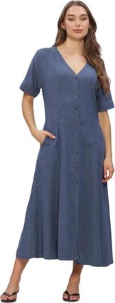 Moss Copenhagen Kleedjes, Dames, Blauw, S, Linnen, Ginia 2/4 Dress