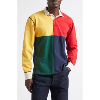 Drake's Colorblock Long Sleeve Rugby Polo in Red Yellow Blue Green at Nordstrom, Size X-Large