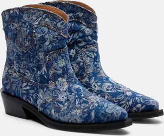 Ganni Low Shaft embroidered jacquard cowboy boots