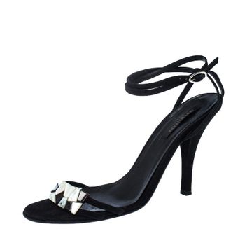 Sergio Rossi Black Suede Mother Of Pearl Ankle Wrap Sandals