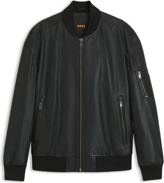 BOSS Sleeve-pocket bomber jacket in leather