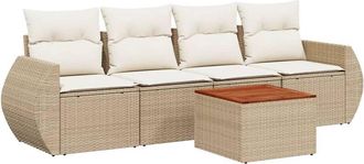 vidaXL Juego De Sof&aacute;s Jard&iacute;n Con Cojines 5 Pzas Rat&aacute;n Sint&eacute;tico Beige Vidaxl