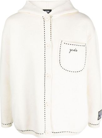 GCDS logo-embroidered hooded jacket - men - Acrylic/Virgin Wool - M - White