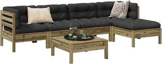 vidaXL Juego De Sof&aacute;s Jard&iacute;n 6 Pzas Con Cojines Madera Pino Impregnada Vidaxl