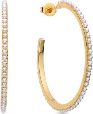 Eye Candy Los Angeles Lyna Faux Pearl Hoop Earrings in Gold at Nordstrom Rack