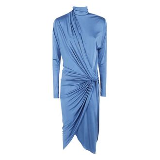 Balmain Vestido de Jersey Fluido con Drapeado - Dresses - Mujer - Azul - XS