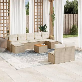 vidaXL Juego De Sof&aacute;s Jard&iacute;n Con Cojines Beige 10 Pzas Rat&aacute;n Sint&eacute;tico Vidaxl