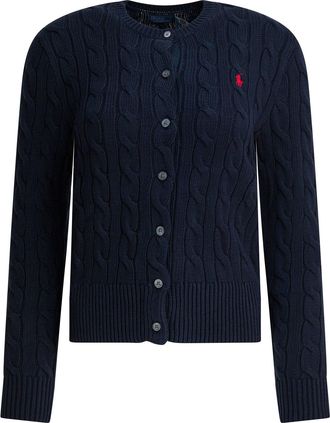 Polo Ralph Lauren Braided Crewneck Cardigan With Logo Knitwear Blue