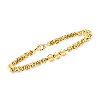 Ross-Simons 18kt Gold Over Sterling Byzantine and 5mm Bead Station Bracelet