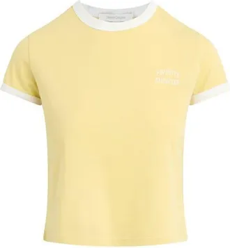 Favorite Daughter Logo Crop Ringer T-Shirt in Golden/off White at Nordstrom, Size X-Large