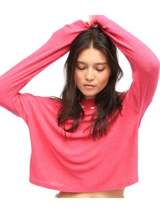 Electric & Rose Lane Long Sleeve Crop Top In Magenta