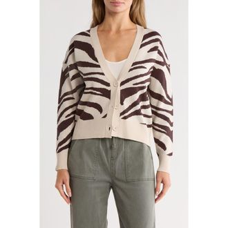 Elie Tahari V-Neck Crop Cardigan in Tan/Chocolate Zebra Jacquard at Nordstrom Rack, Size X-Large