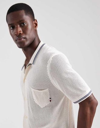 Tommy Hilfiger Camicia in maglia traforata color avorio-Bianco