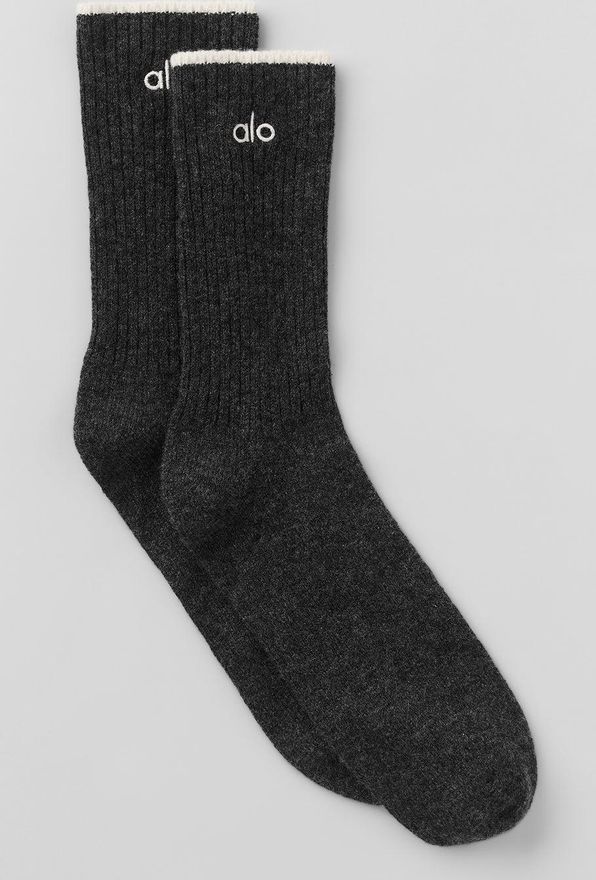| Wool Cashmere Light Frosted Socks in Dark Slate Grey/Ivory, Size: Medium