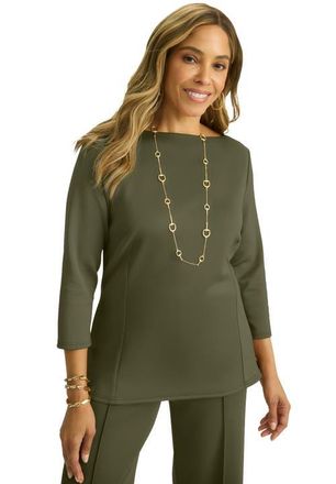 Jessica London Perfectease Boatneck Top in Dark Olive Green at Nordstrom, Size Small