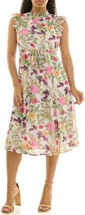 Nina Leonard Smock Chiffon Midi Dress in Pink Multi at Nordstrom Rack, Size X-Large