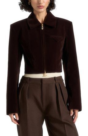 Mani&egrave;re De Voir Adina Velvet Cropped Jacket in Brown at Nordstrom, Size 10