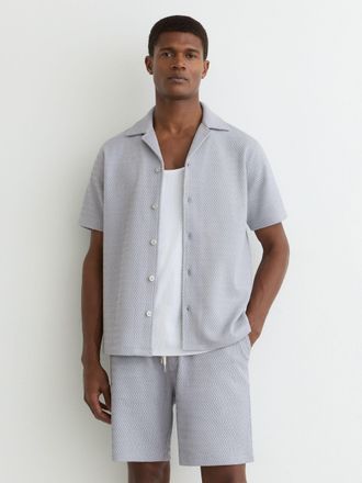 Reiss Soft Blue Jacquard Textured Drawstring Shorts, Xxl