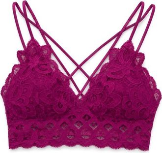 Anemone Womens Lace Criss Cross Bralette In Magenta