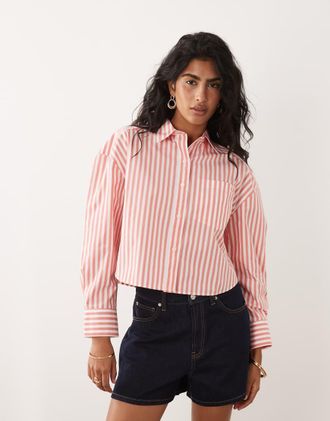 Calvin Klein Jeans Camicia corta in popeline di cotone rossa a righe-Rosso