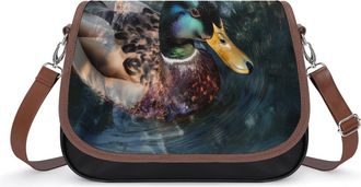 Generic Mallard Duck Swimming Crossbody Bags for Women Fashion Leather Shoulder Handbags With Adjustable Strap