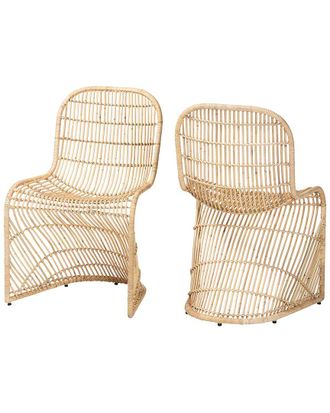 Baxton Studio Rosalba Bohemian Rattan 2Pc S-Curve Dining Chair Set
