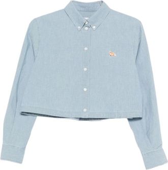 Maison Kitsun&eacute; Shirts, female, Blue, Size: S Embroidered Cropped Shirt
