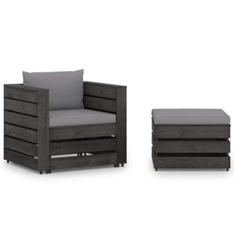 vidaXL Muebles De Jard&iacute;n 2 Piezas Con Cojines Madera Impregnada Gris Vidaxl