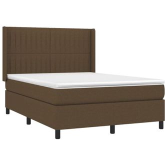 vidaXL Cama Box Spring Colch&oacute;n Luces Led Tela Marr&oacute;n Oscuro 140x190 Cm Vidaxl