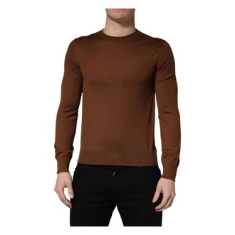 Dolce & Gabbana Cashmere Knitwear, male, Brown, Size: S Crew Neck Pullover