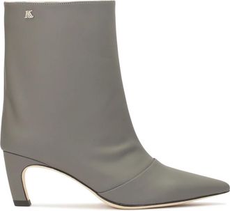Kazar Grijze kittenhaklaarzen - Dames - Laarzen met Hak - Grijs - 40 EU - Leer - Schoenen